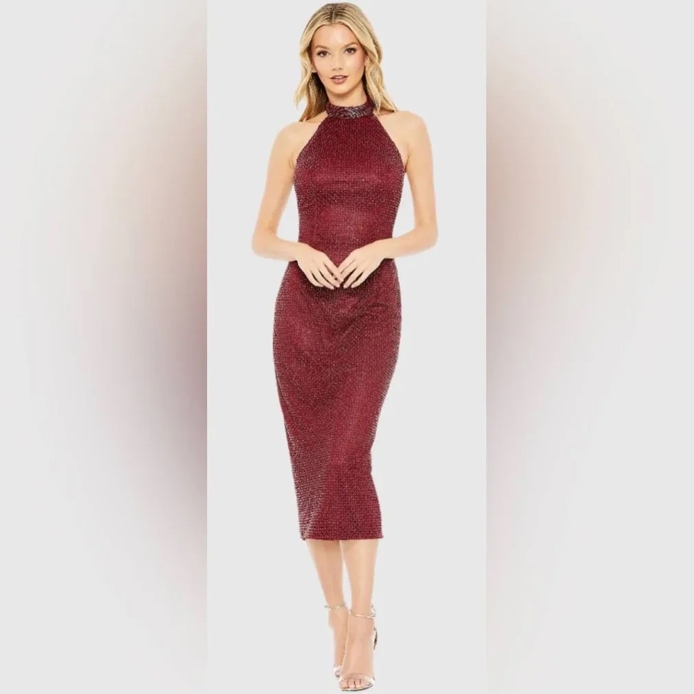 Mac Duggal Burgundy Halter Prom Dress